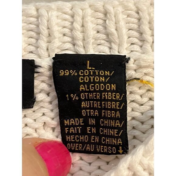 Liz Sport Sweater Women L Cream Patchwork Cable Knit Granny Festive Classic 80s - Picture 3 of 12